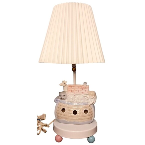 VTG Noahs Ark Baby Childrens Nursery Ceramic Lamp & Night Light 3 Way Switch EUC - Picture 2 of 9